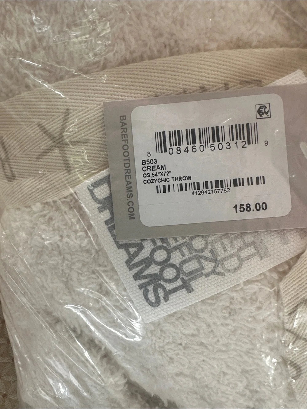 Barefoot Dreams Plush Cream throw blanket, brand new with tags